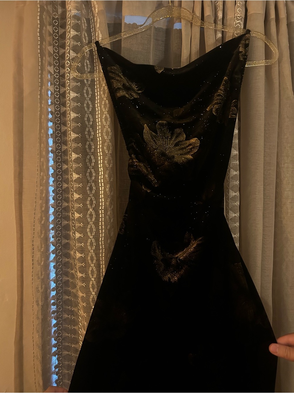 Windsor Black/Brown/Gold Velvet Maxi Dress with Floral Accents